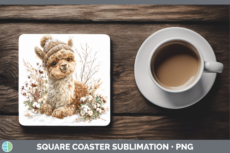 Alpaca Farm Winter Knit Hat Square Coaster Sublimation Desig