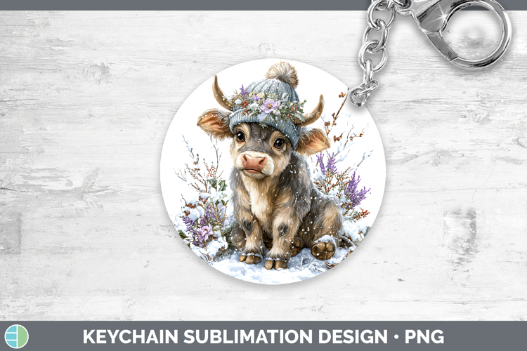 Bull Farm Winter Knit Hat Keychain Sublimation Design