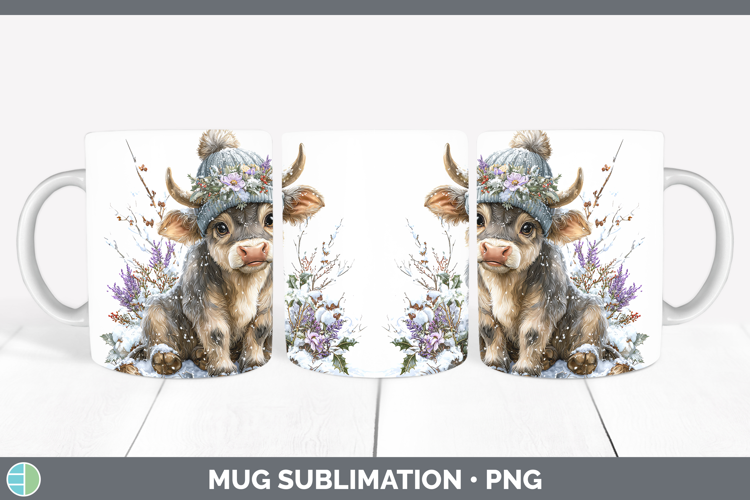 Bull Farm Winter Knit Hat Mug Wrap Sublimation Design