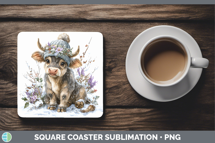 Bull Farm Winter Knit Hat Square Coaster Sublimation Design