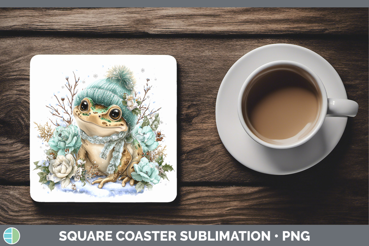 Bullfrog Farm Winter Knit Hat Square Coaster Sublimation Des