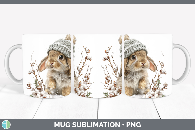 Bunny Farm Winter Knit Hat Mug Wrap Sublimation Design