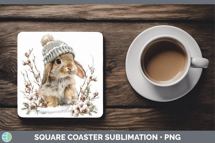 GorgeousFarm Winter Knit Hat Square Coaster design.