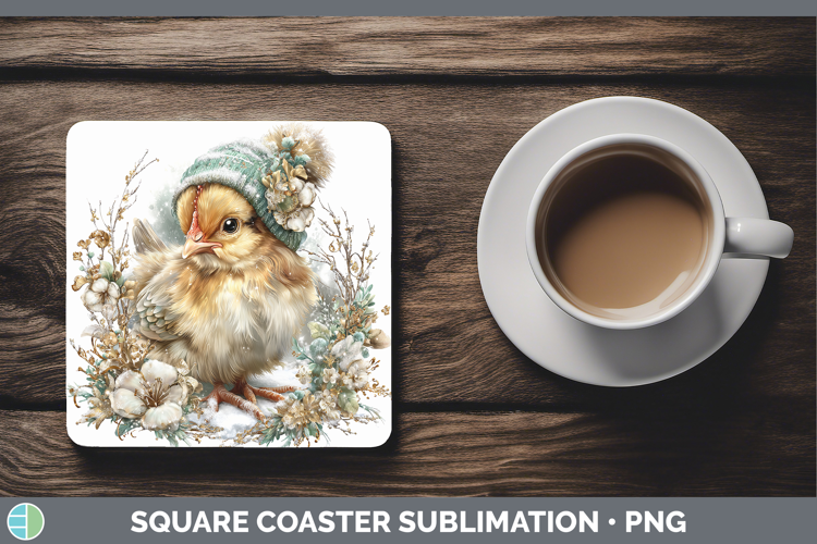 Chicken Farm Winter Knit Hat Square Coaster Sublimation Desi