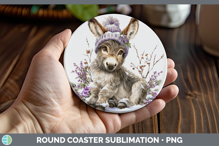 Donkey Farm Winter Knit Hat Round Coaster Sublimation Design