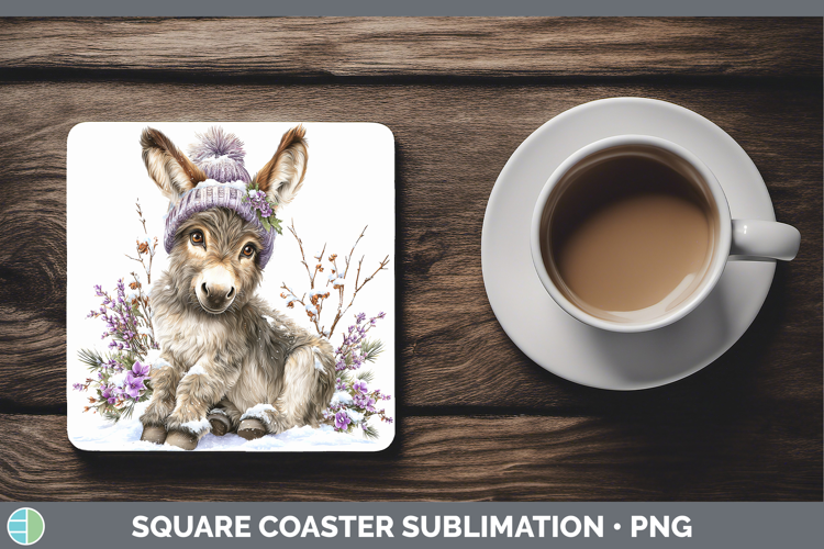 Donkey Farm Winter Knit Hat Square Coaster Sublimation Desig