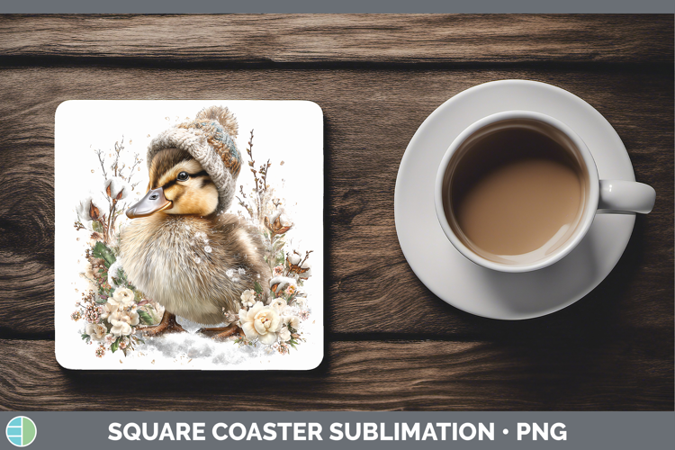 Duck Farm Winter Knit Hat Square Coaster Sublimation Design