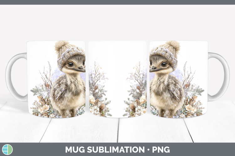 Emu Farm Winter Knit Hat Mug Wrap Sublimation Design