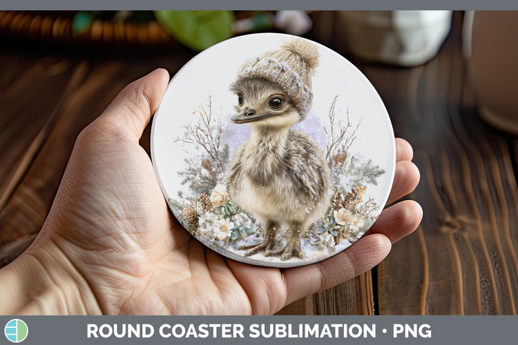 Emu Farm Winter Knit Hat Round Coaster Sublimation Design