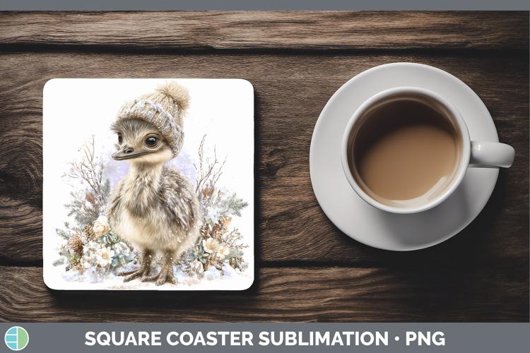 Emu Farm Winter Knit Hat Square Coaster Sublimation Design