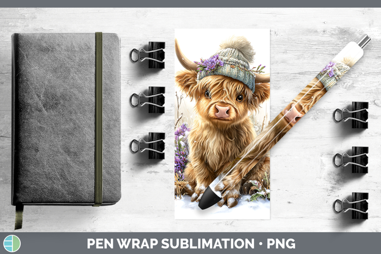 Highland Cow Farm Winter Knit Hat Pen Wrap Sublimation Desig