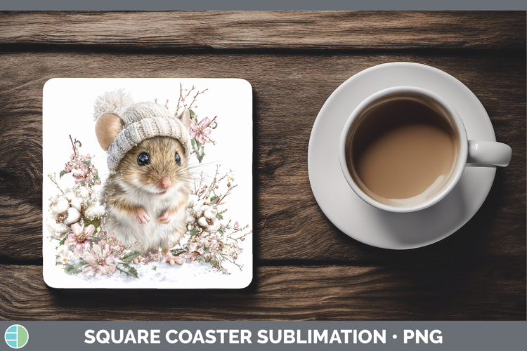 Mouse Farm Winter Knit Hat Square Coaster Sublimation Design