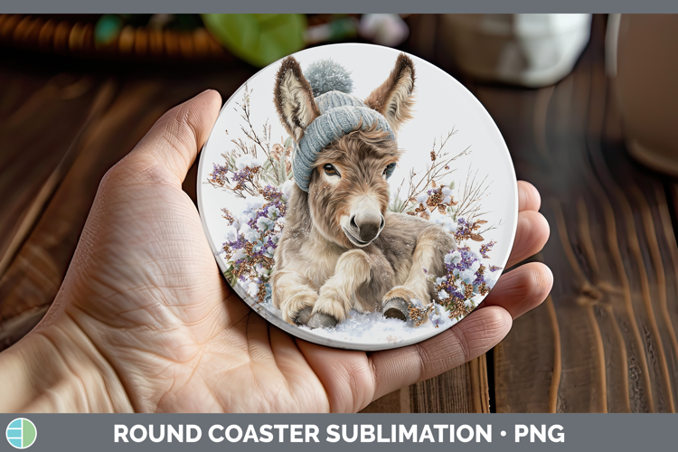 Mule Farm Winter Knit Hat Round Coaster Sublimation Design