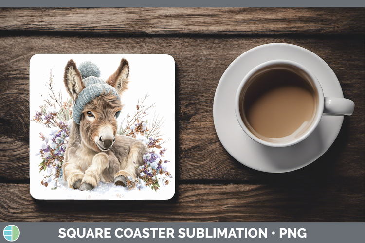 Mule Farm Winter Knit Hat Square Coaster Sublimation Design