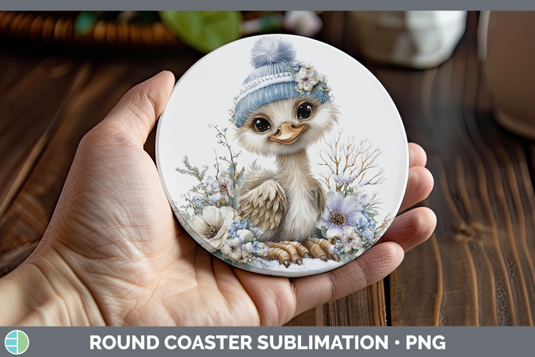 Ostrich Farm Winter Knit Hat Round Coaster Sublimation Desig