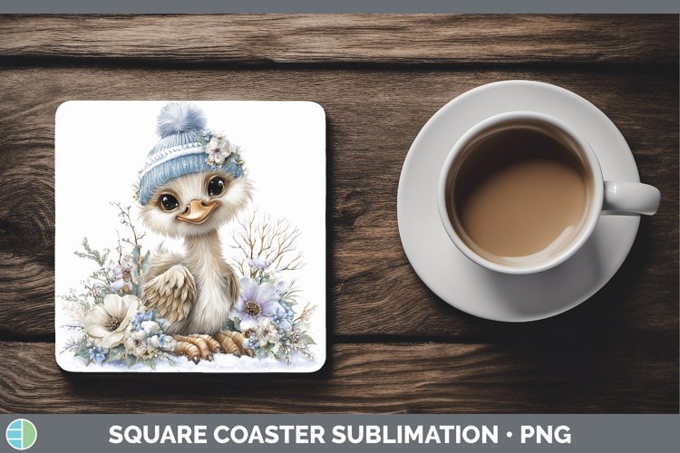 Ostrich Farm Winter Knit Hat Square Coaster Sublimation Desi