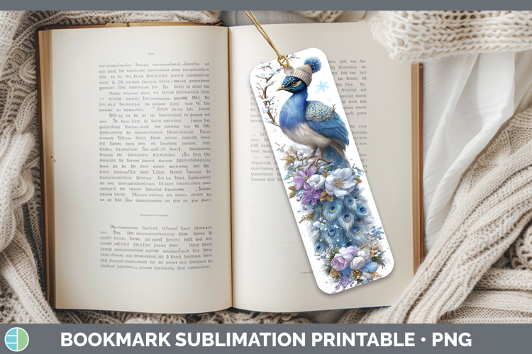 Peacock Farm Winter Knit Hat Bookmark Sublimation Design