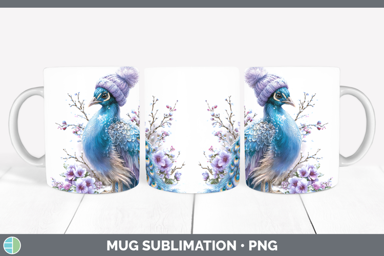 Peacock Farm Winter Knit Hat Mug Wrap Sublimation Design