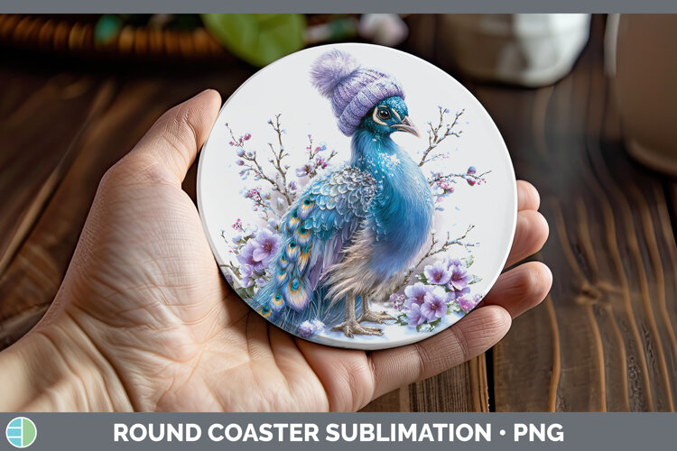 GorgeousFarm Winter Knit Hat Round Coaster design.