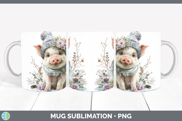 Pig Farm Winter Knit Hat Mug Wrap Sublimation Design