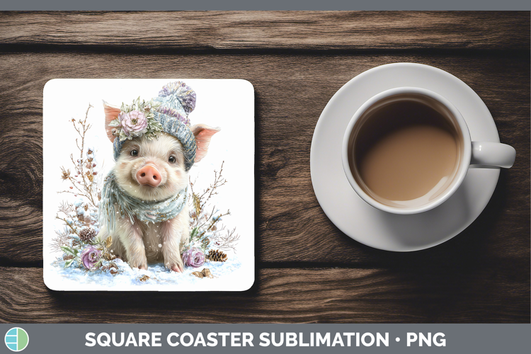Pig Farm Winter Knit Hat Square Coaster Sublimation Design