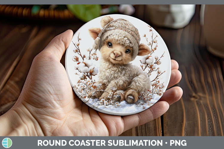 Sheep Farm Winter Knit Hat Round Coaster Sublimation Design