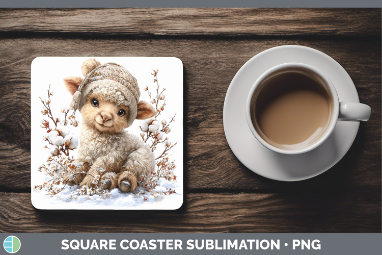 Sheep Farm Winter Knit Hat Square Coaster Sublimation Design