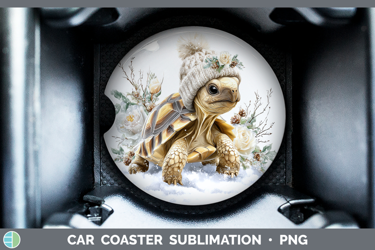 Tortoise Farm Winter Knit Hat Car Coaster Sublimation Design