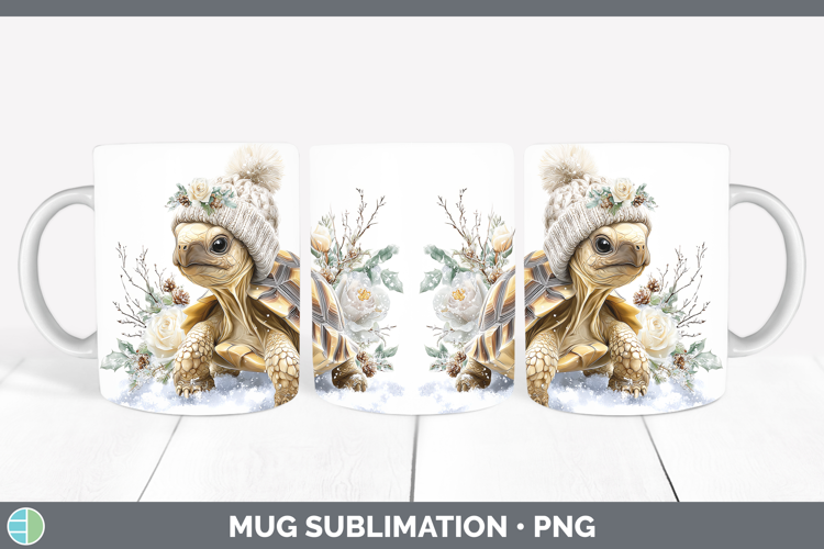 Tortoise Farm Winter Knit Hat Mug Wrap Sublimation Design