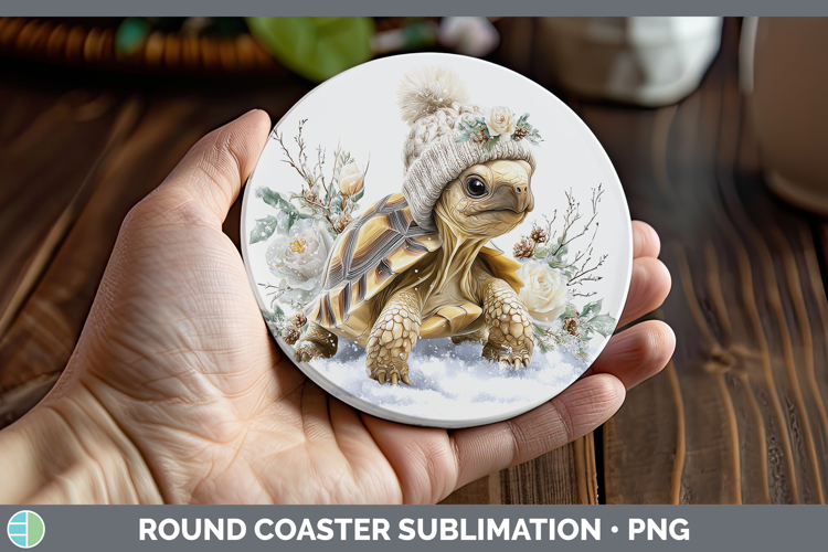 Tortoise Farm Winter Knit Hat Round Coaster Sublimation Desi