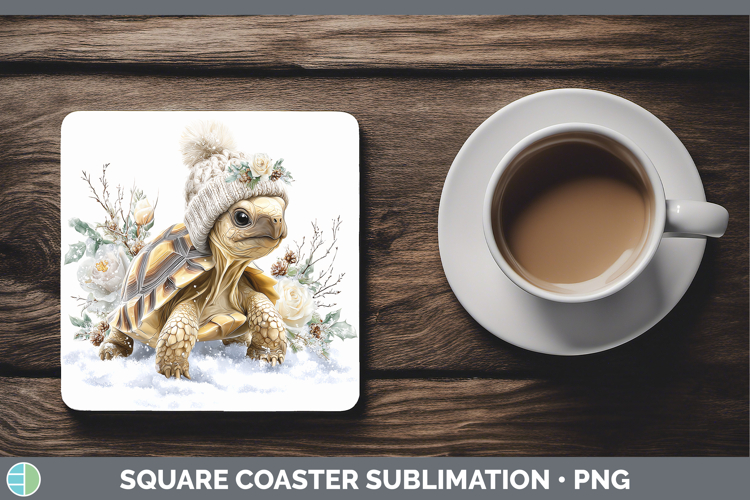 Tortoise Farm Winter Knit Hat Square Coaster Sublimation Des