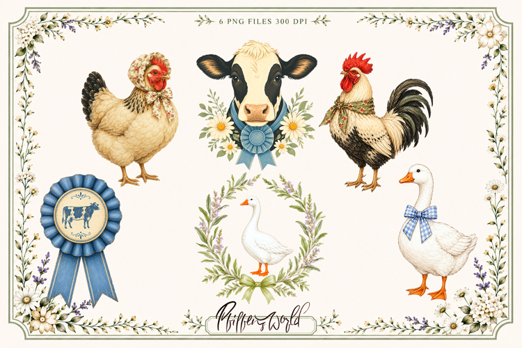 Farmhouse Animal Clipart | Rustic Barnyard Animals PNG