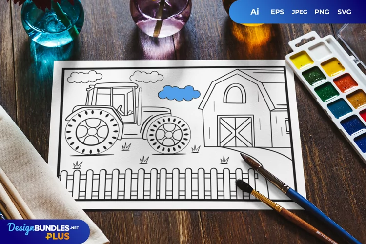 Farmer Tractor in The Farm Coloring Page