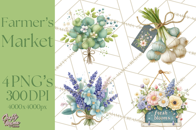 Spring Farmer’s Market Minis Clipart, Rustic Spring Png