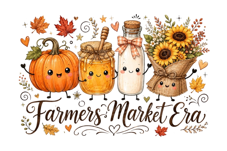 Farmers Market Era Cute Pumpkin Fall PNG Sublimation Design