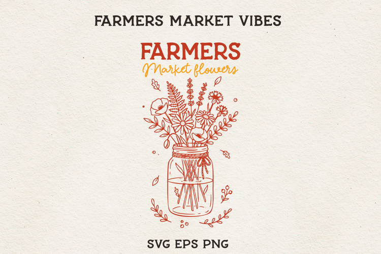 Farmers Market Flowers SVG Mason Jar Floral Line Art PNG