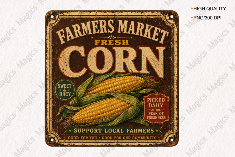 Farmers Market Fresh Corn Vintage Sign PNG
