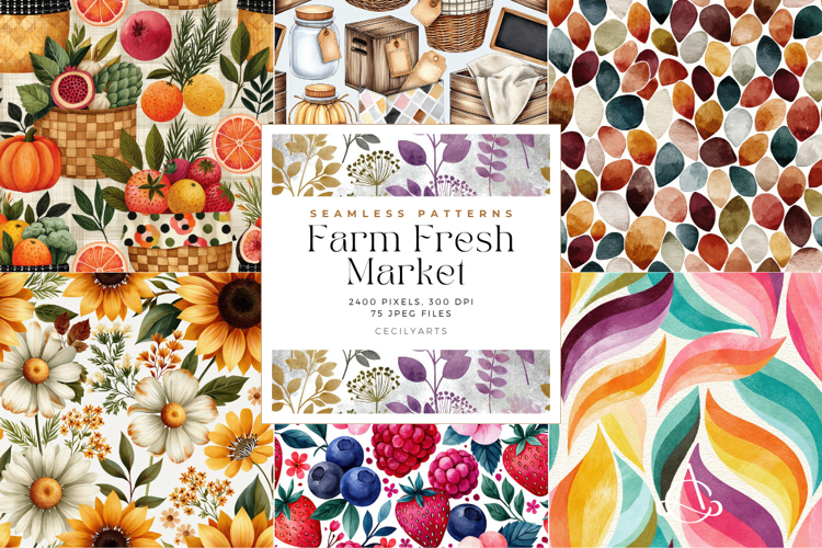 Farm Fresh Market Seamless Patterns
