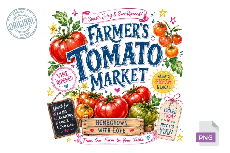 Farmers Tomato Market Retro Sublimation PNG Design