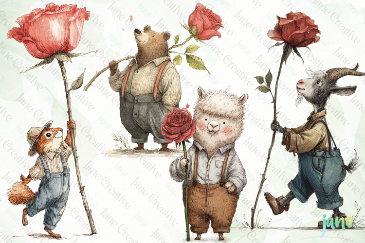 Farmhouse Animal And Roses Clipart