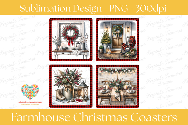 Farmhouse Christmas Coaster PNG | Rustic Plaid Holiday