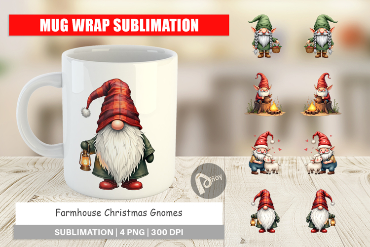 Farmhouse Christmas Gnomes Mug Wrap