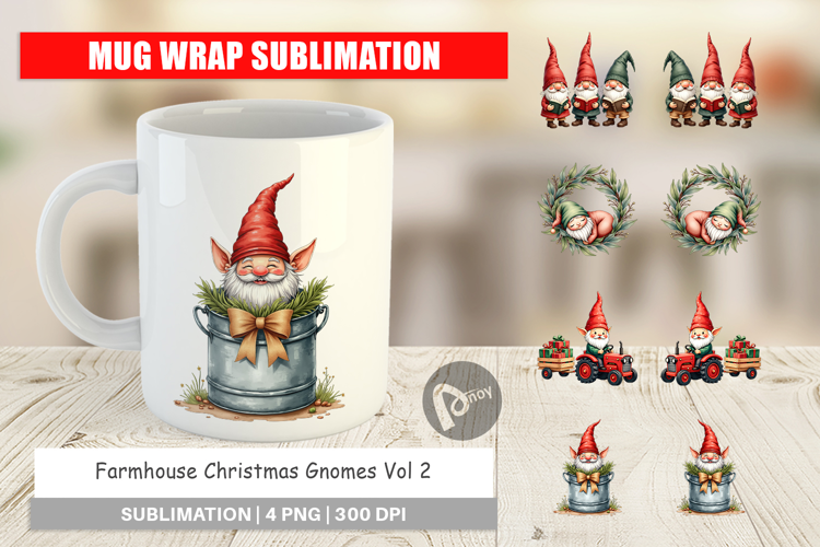 Farmhouse Christmas Gnomes Mug Wrap