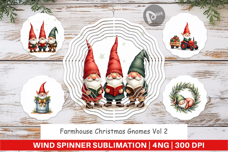 Farmhouse Christmas Gnomes Wind Spinner
