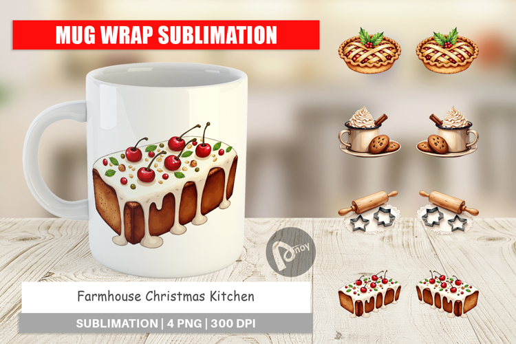 Farmhouse Christmas Kitchen Mug Wrap