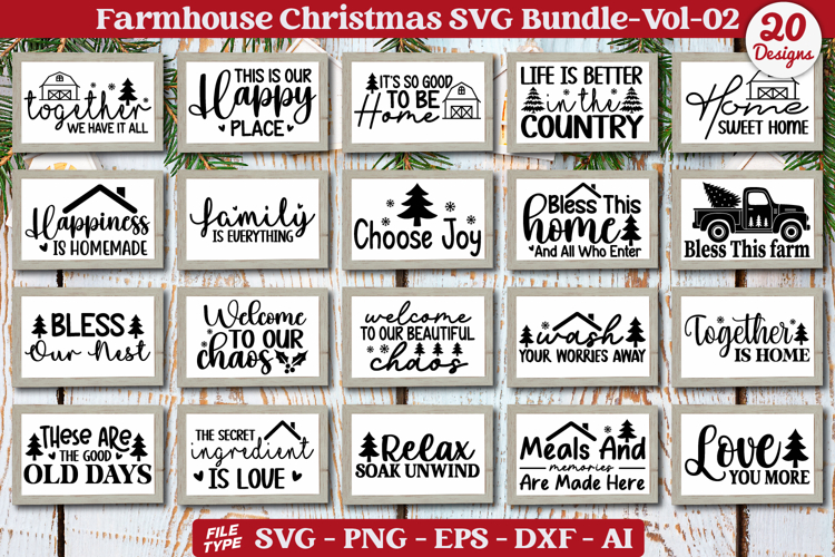 Farmhouse Christmas Sign SVG Bundle | Farmhouse Holiday Sign