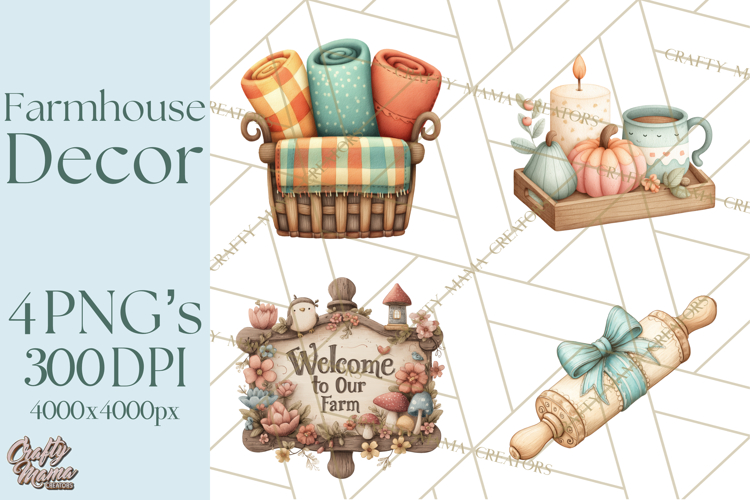Farmhouse Decor PNG Rustic Country Clipart Printable Icons