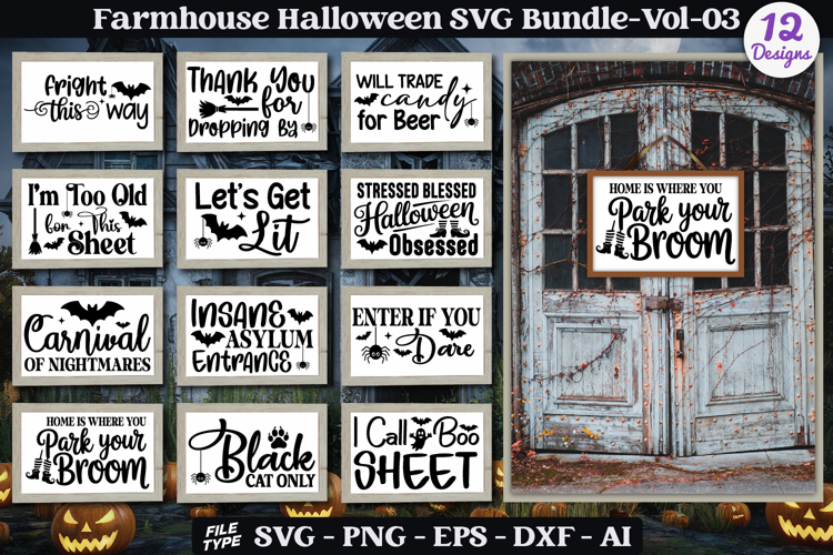 Farmhouse Halloween Sign SVG Bundle | Halloween Door Sign
