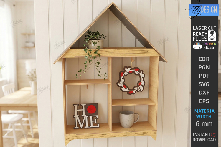 Farmhouse House Shelf Laser Cut | Rustic SVG | Wall Shelves