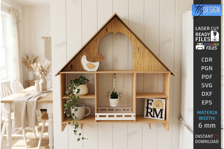 Farmhouse House Shelf Laser Cut | Rustic SVG | Wall Shelves